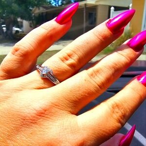 925 Sterling Silver 14K White Gold Plated Trendy Heart Design w/Shining Zirconia